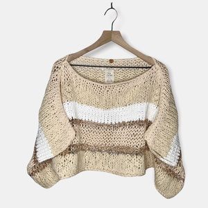 Free People Open Knit Striped Cropped Sweater